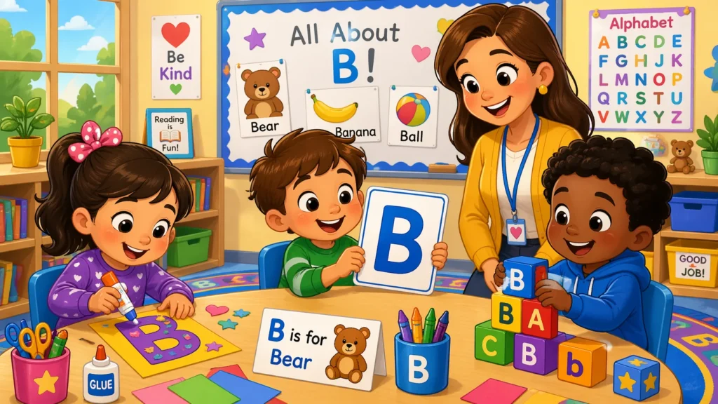 Letter B activities for preschool, pre k, and kindergarten children in class.