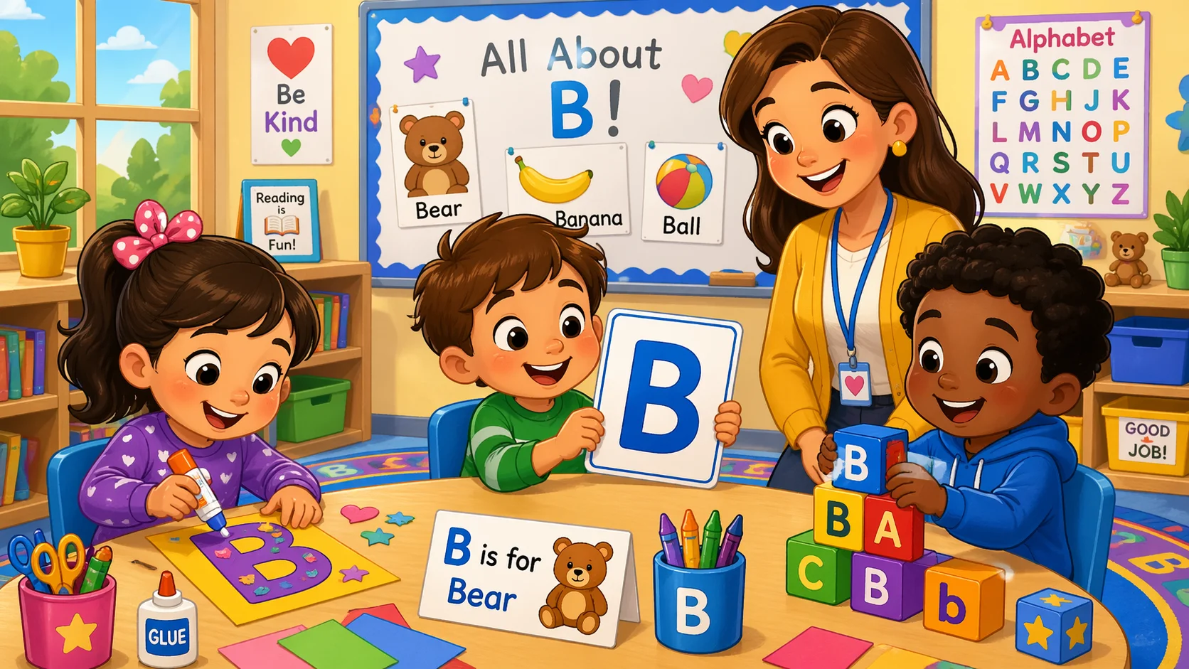 Letter B activities for preschool, pre k, and kindergarten children in class.