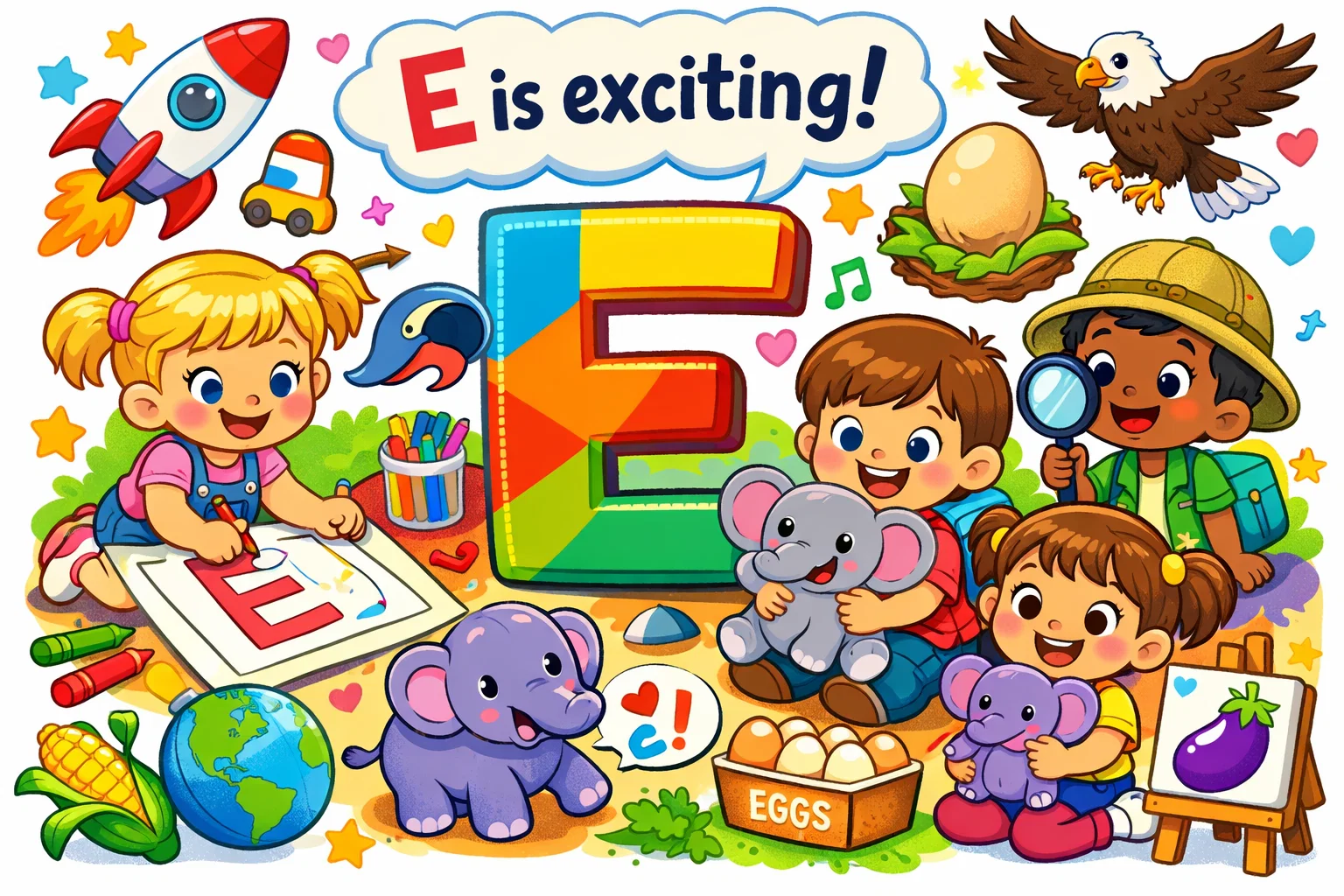 Letter E activities preschoolers kids with fun learning and alphabet play.
