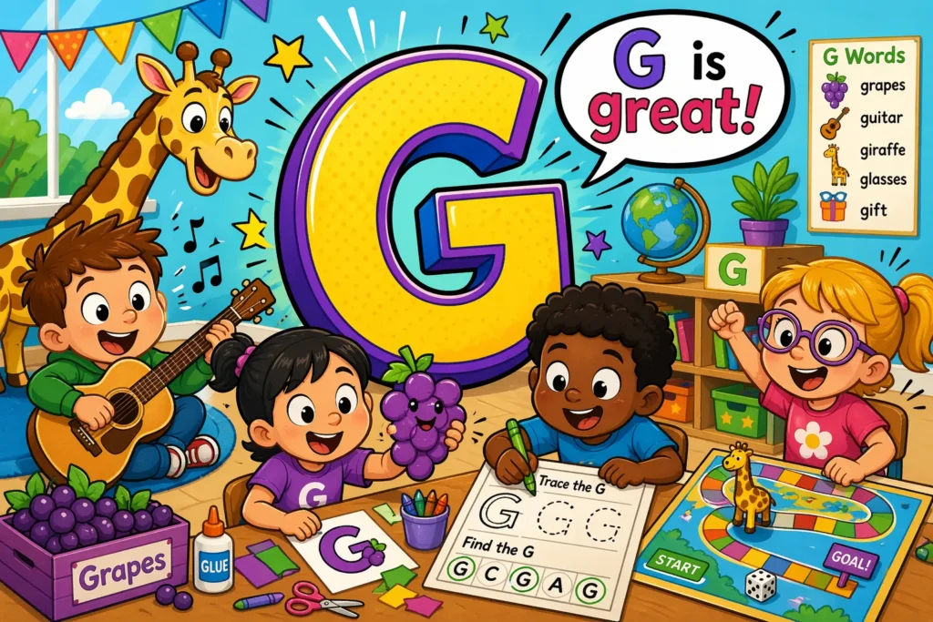 Letter G activities kids games crafts with fun learning and alphabet play.