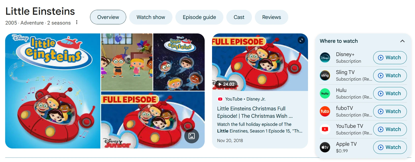 Little Einsteins cartoon introducing kids to music, art and culture.
