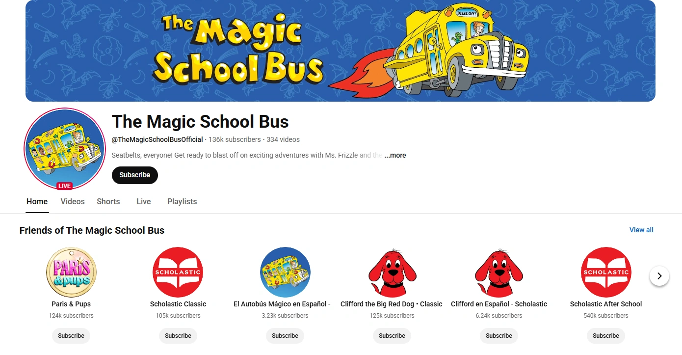 Magic School Bus science cartoon for kids exploring space, body and nature.
