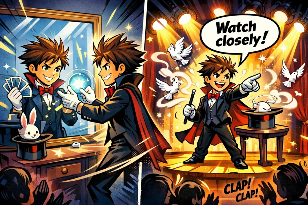 Magic tricks tips perform like pro with kid magician practicing and performing. 