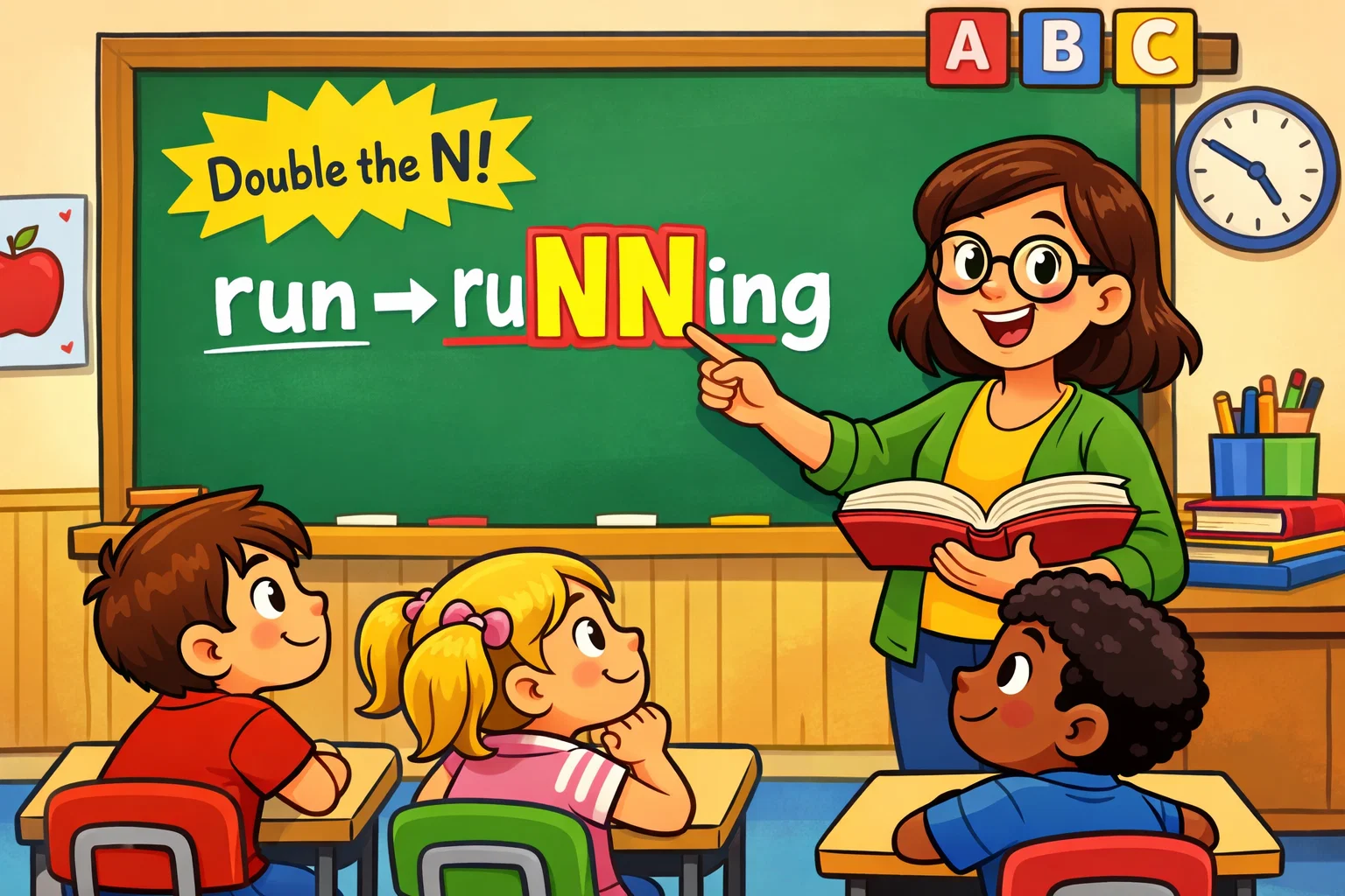  Main doubling rule running example on classroom board with teacher.
