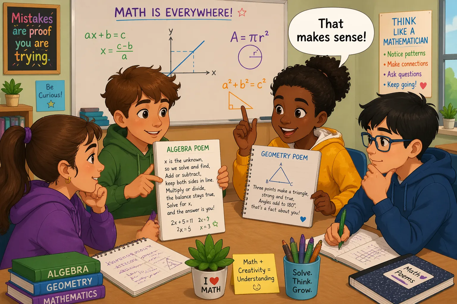 Math poems middle high school with students learning algebra and concepts. 