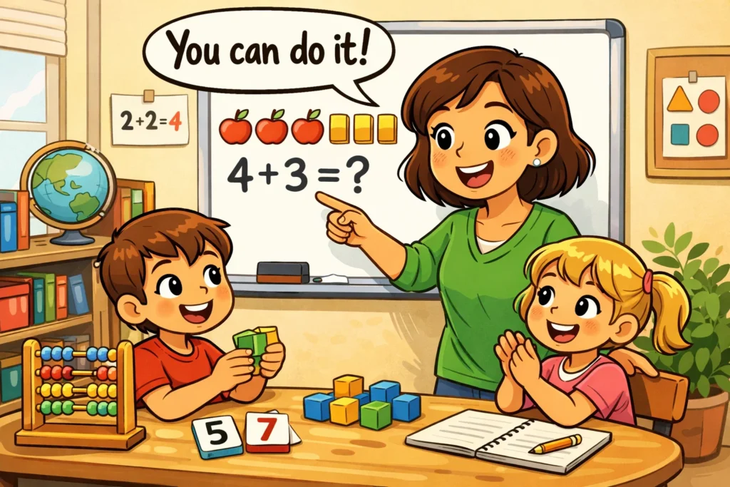Math teaching tips parents teachers guiding kids with support and encouragement. 