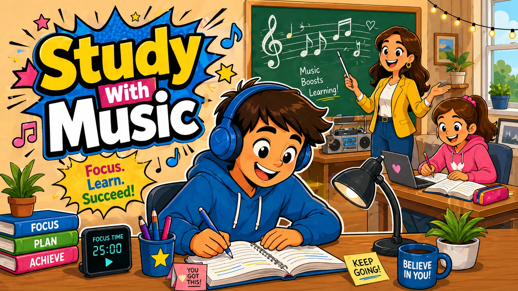 Motivational music study class homework for focused students.