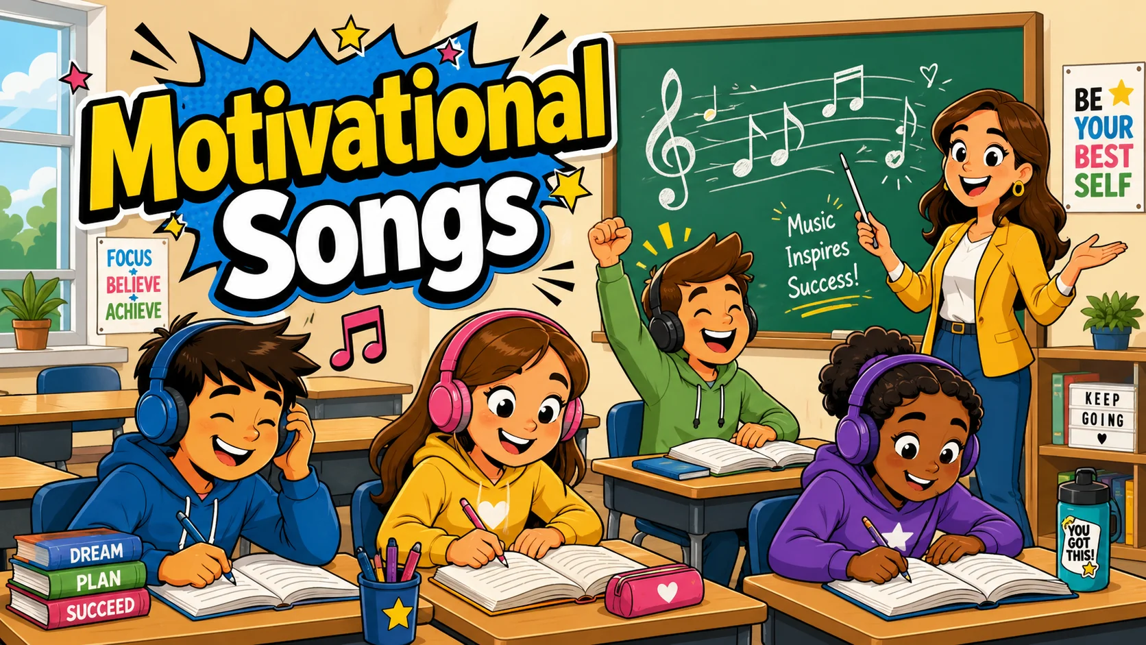 Motivational songs for students boosting study confidence in class.