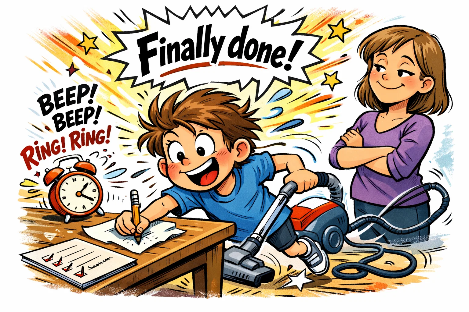  Negative reinforcement examples at home, child completing chores to avoid extra tasks.
