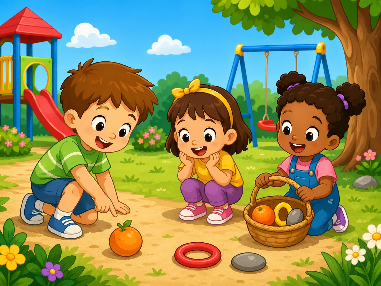 Outdoor object hunt letter O activity for preschoolers with playful movement.