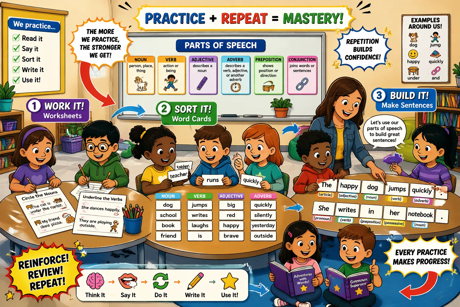 Practice activities reinforce parts of speech classroom with worksheets word sorting and sentence building. 