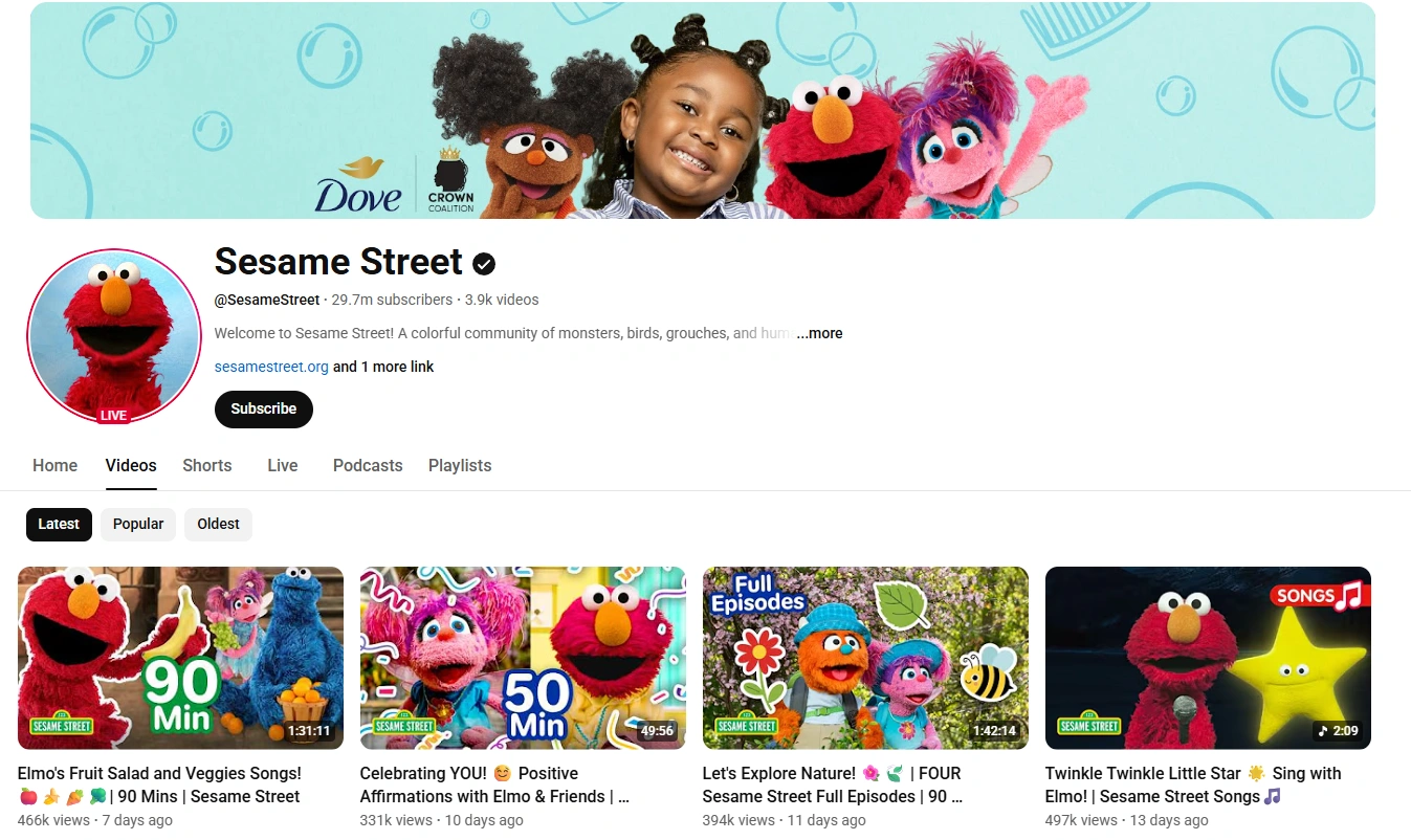 Sesame Street educational cartoon for kids teaching letters numbers and emotions.
