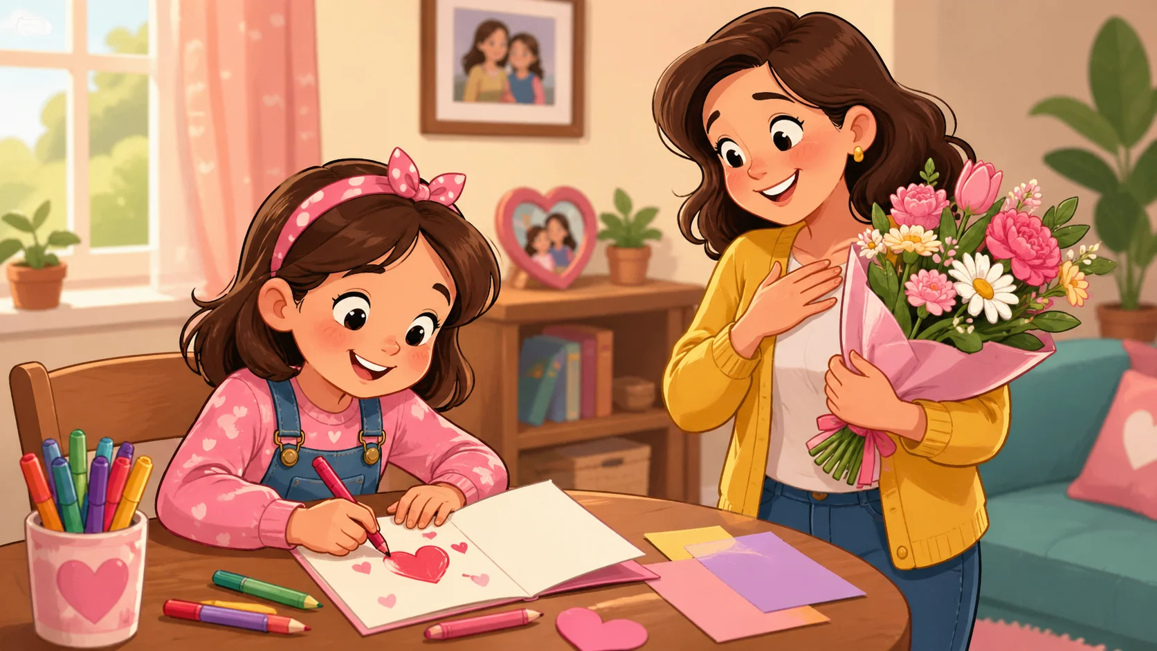 Short mom poems daughter Mother’s Day cards with warm family hug.