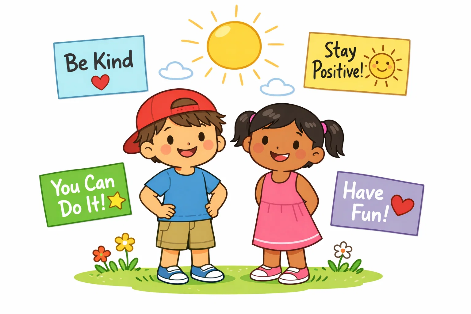 Short summer quotes kids image with smiling children in sunshine.
