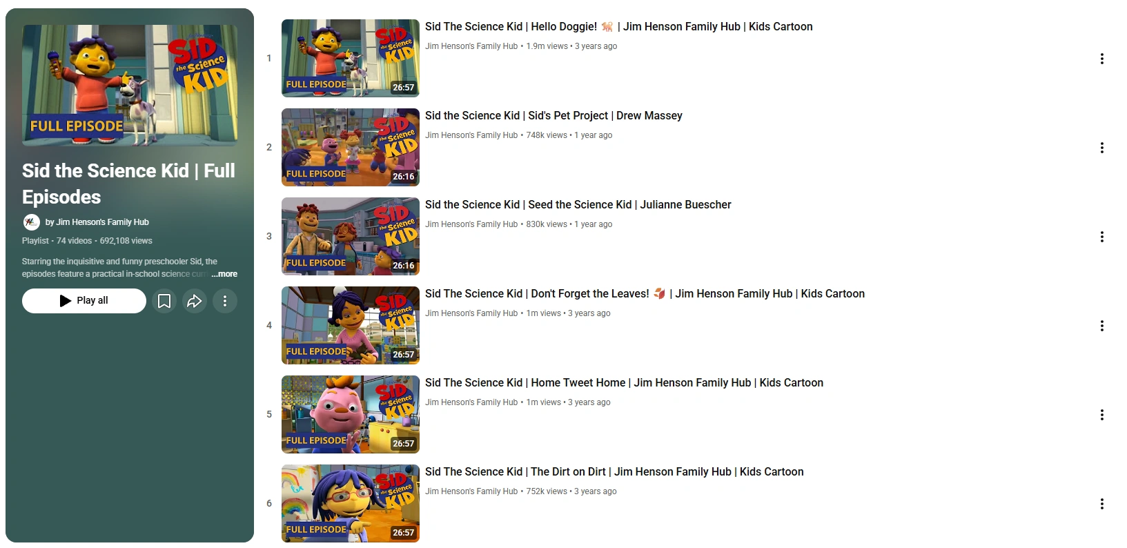 Sid the Science Kid cartoon teaching scientific thinking and observation.
