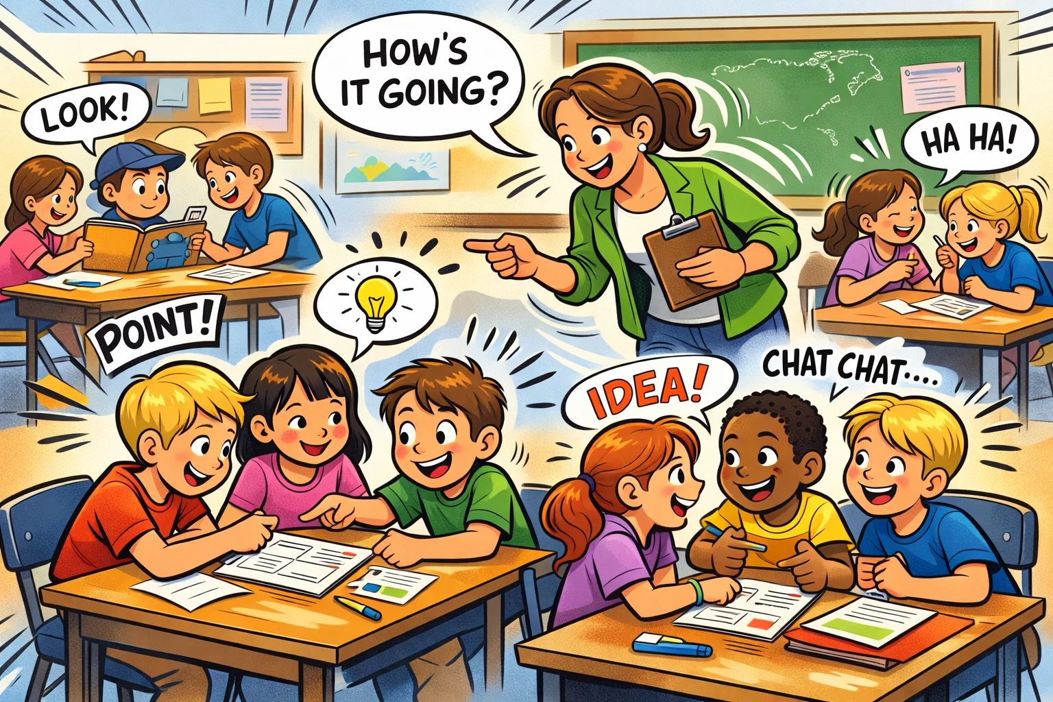  Small group interactive teaching with students working together in class.
