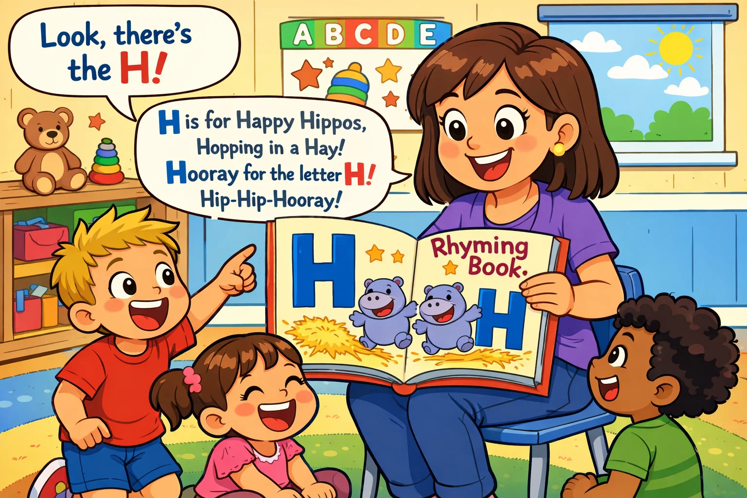 Spot H in a rhyme activity for preschoolers during story time.