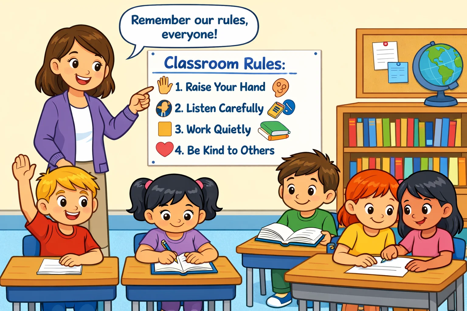 Teach and uphold classroom rules with teacher guiding students in class.
