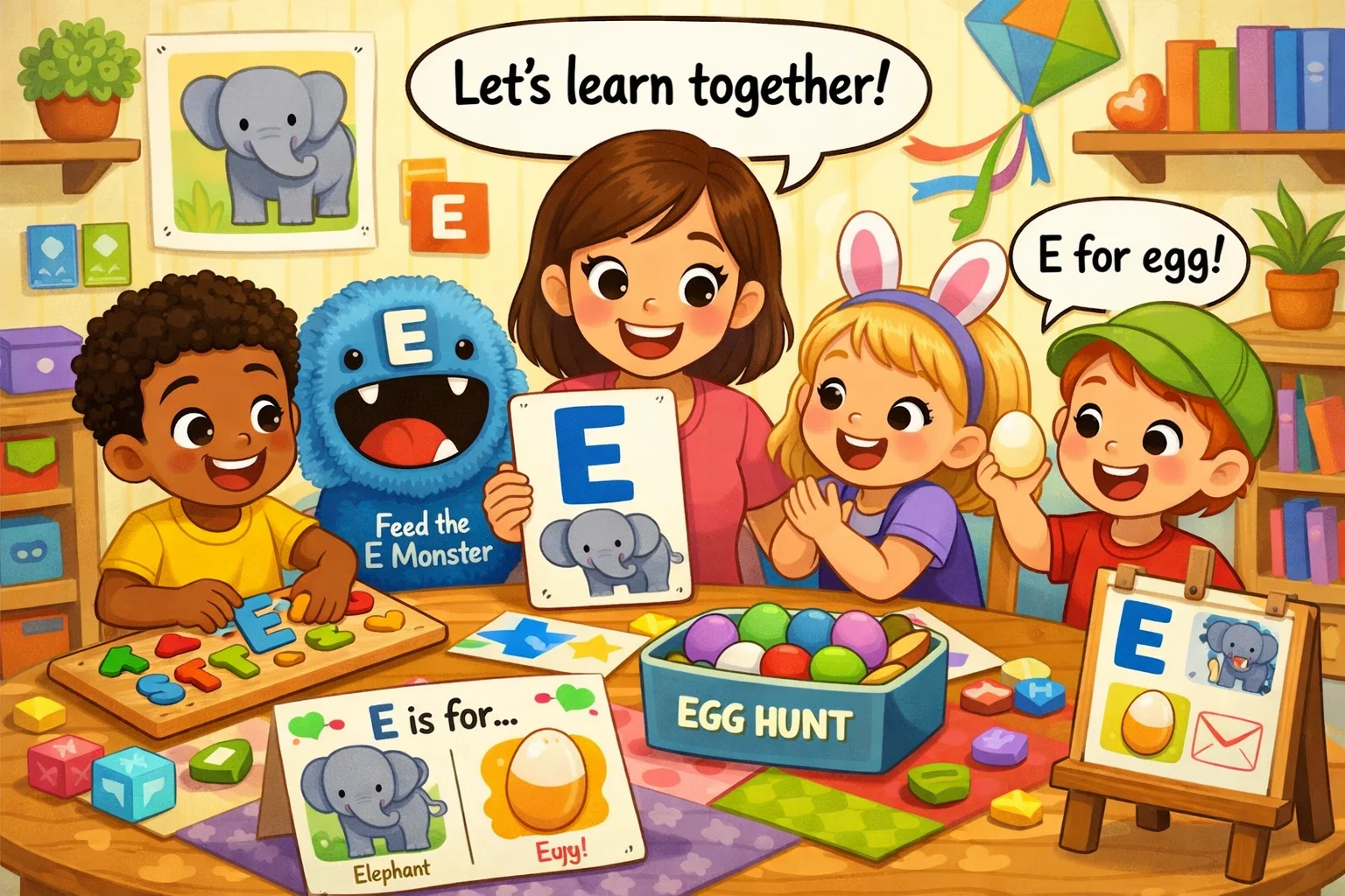 Teaching letter E activities tips with interactive learning and guidance. 