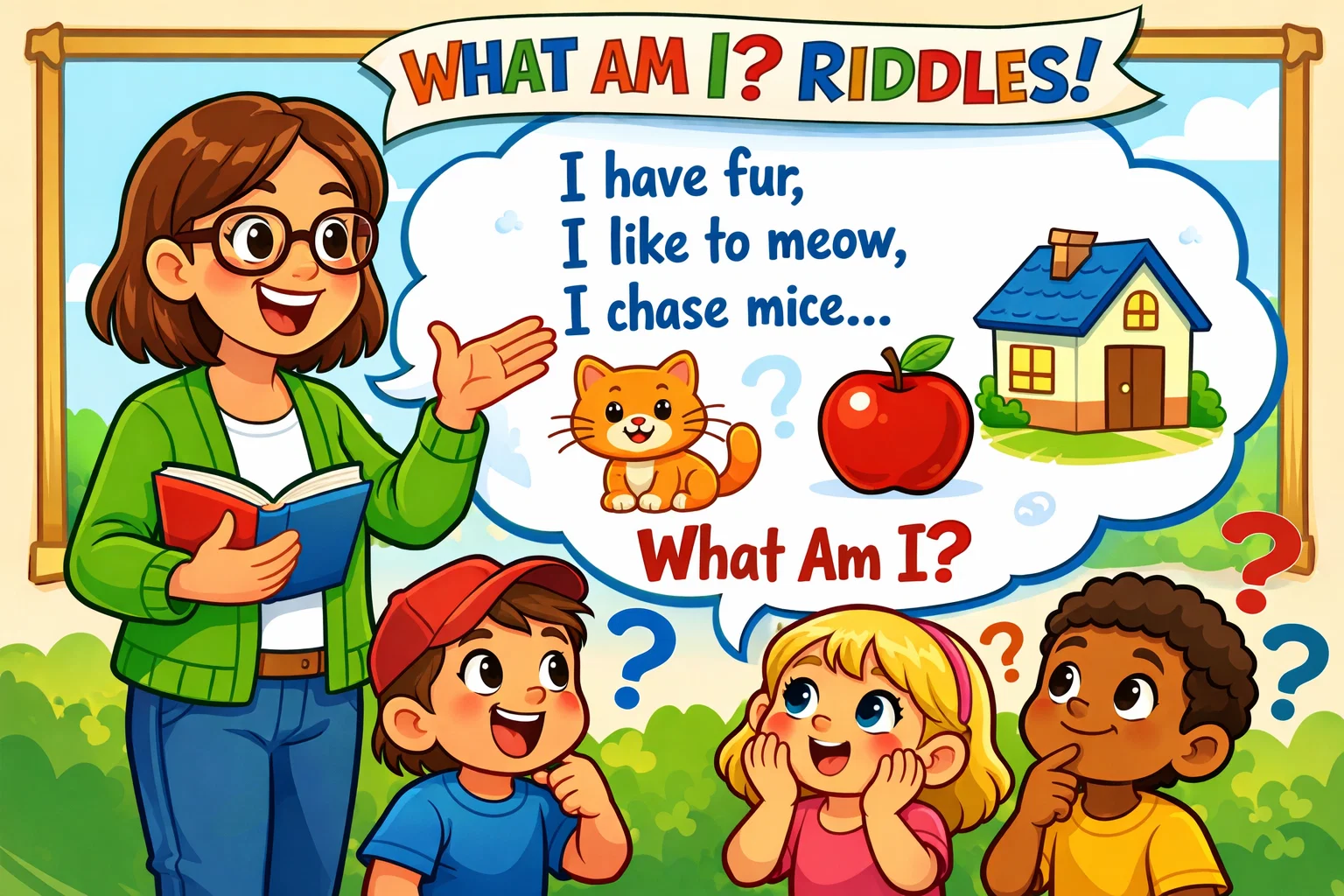What Are What Am I riddles explained to kids with fun clue pictures.