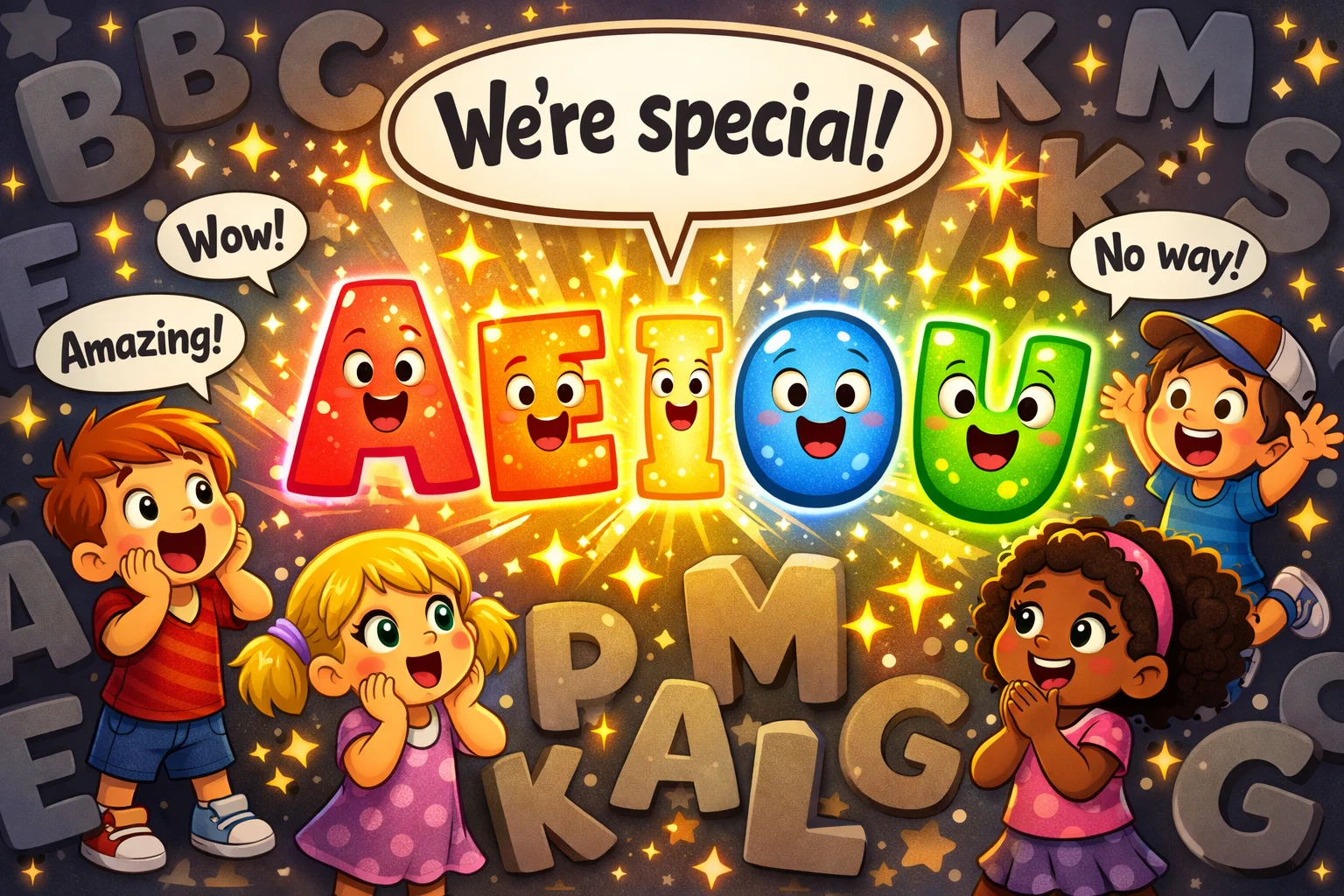 Vowel sounds change examples kids with words showing different sounds. 