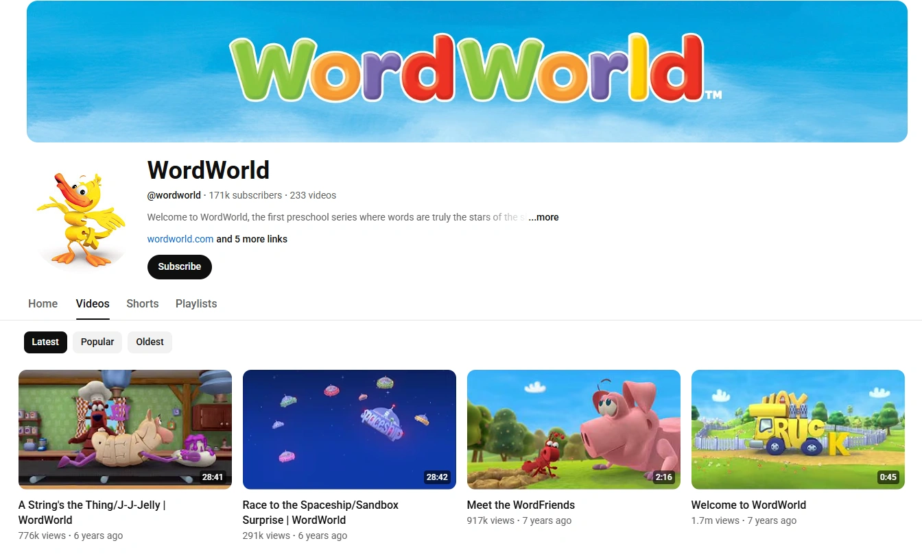 WordWorld cartoon helping kids learn letters spelling and word recognition.
