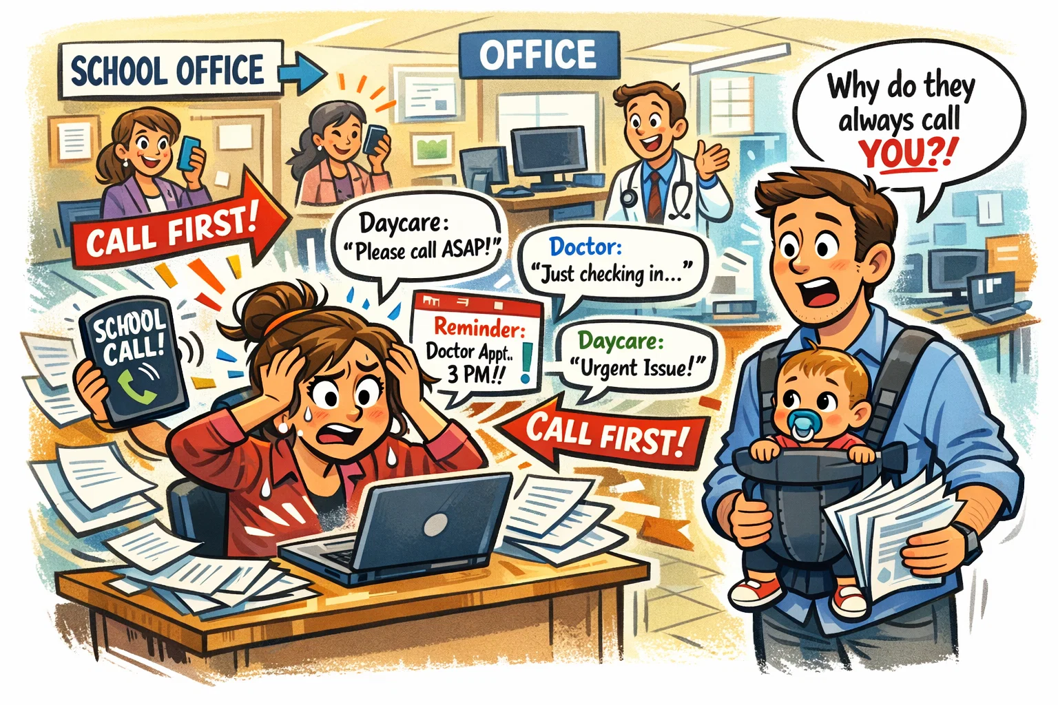 Work leave child care institutional bias making one parent default caregiver.