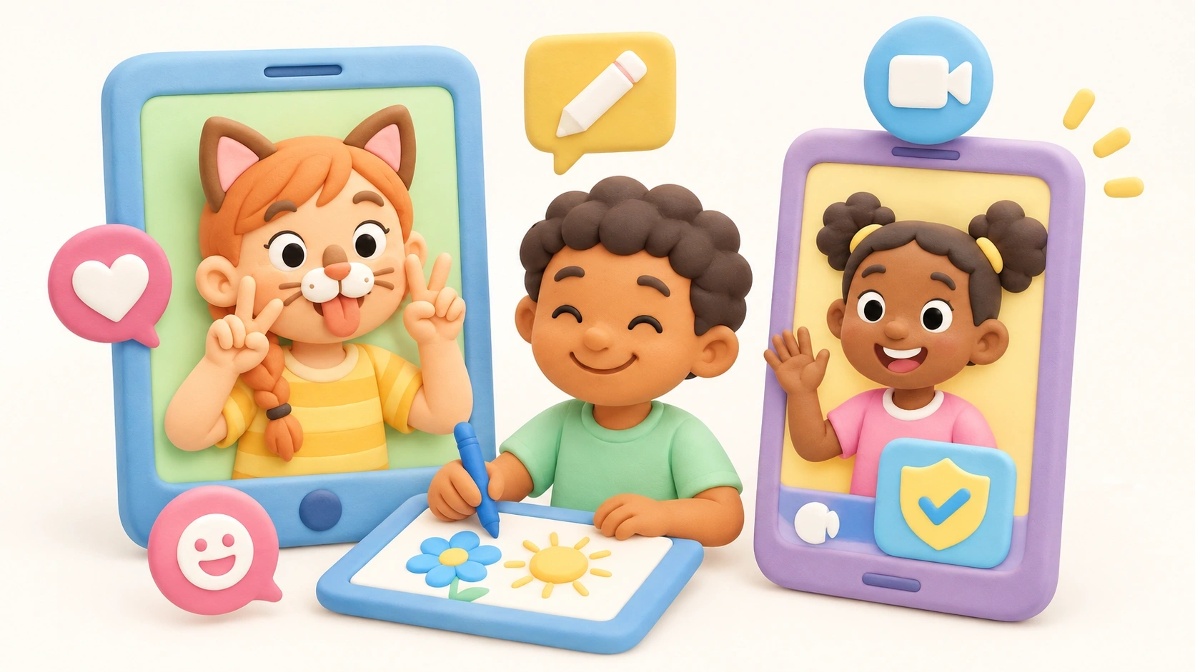 Spielende Kinder nutzen sichere Apps ähnlich wie Snapchat