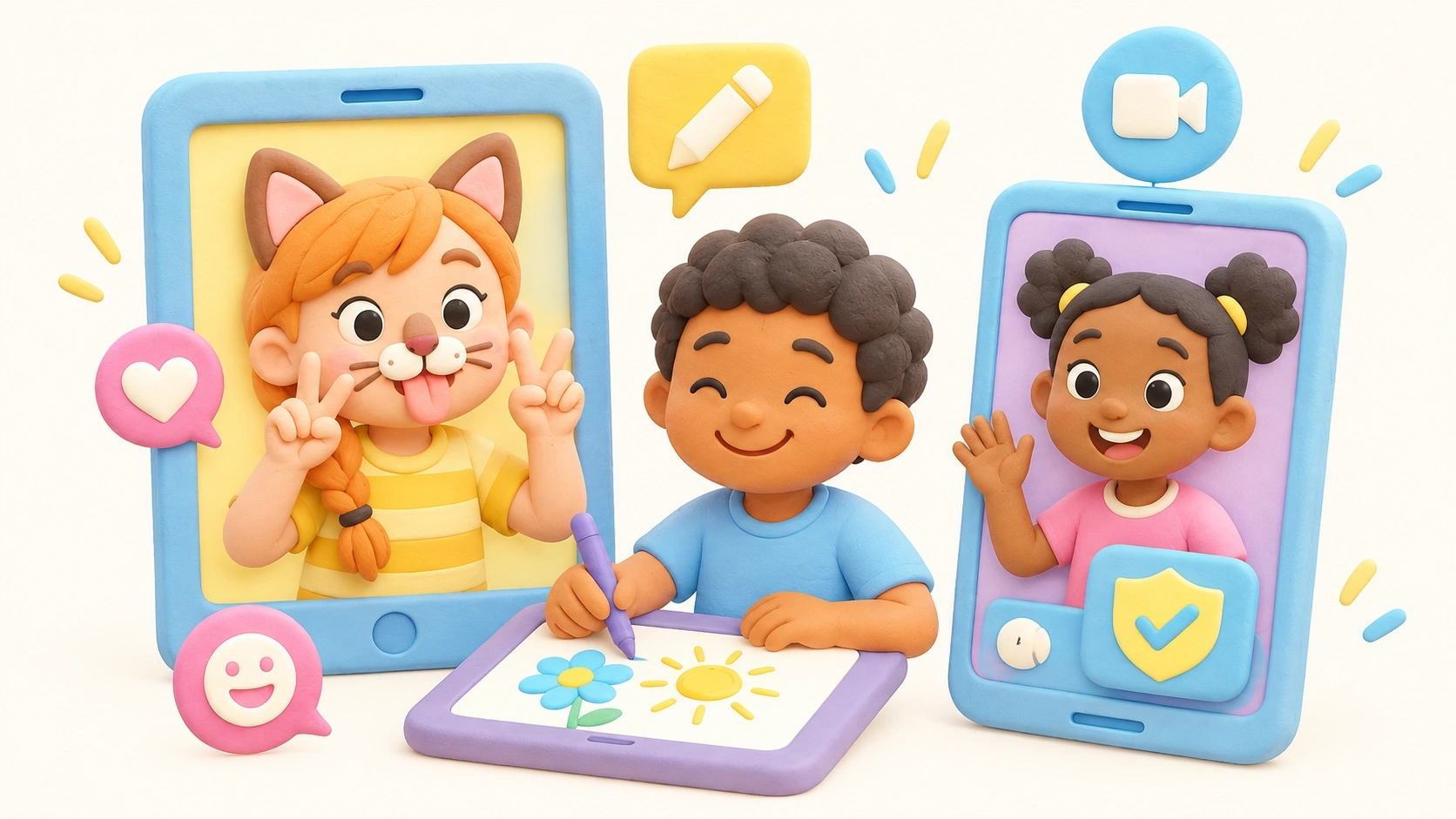 Niños jugando con aplicaciones seguras similares a Snapchat