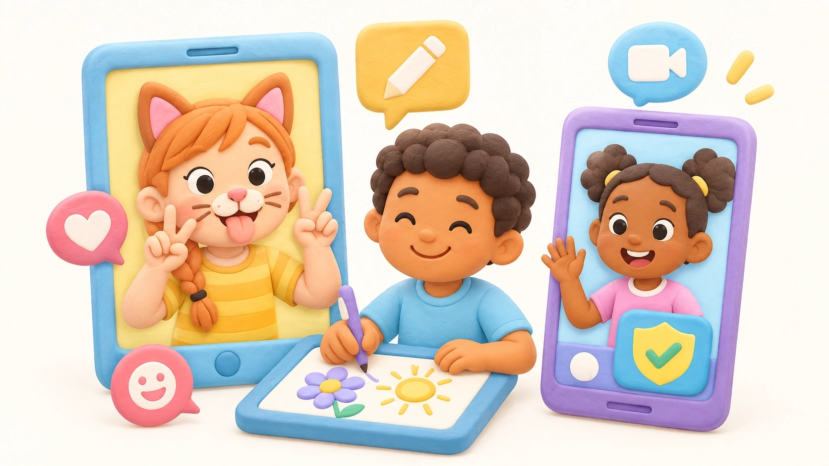Des enfants joueurs interagissant avec des applications sécurisées similaires à Snapchat