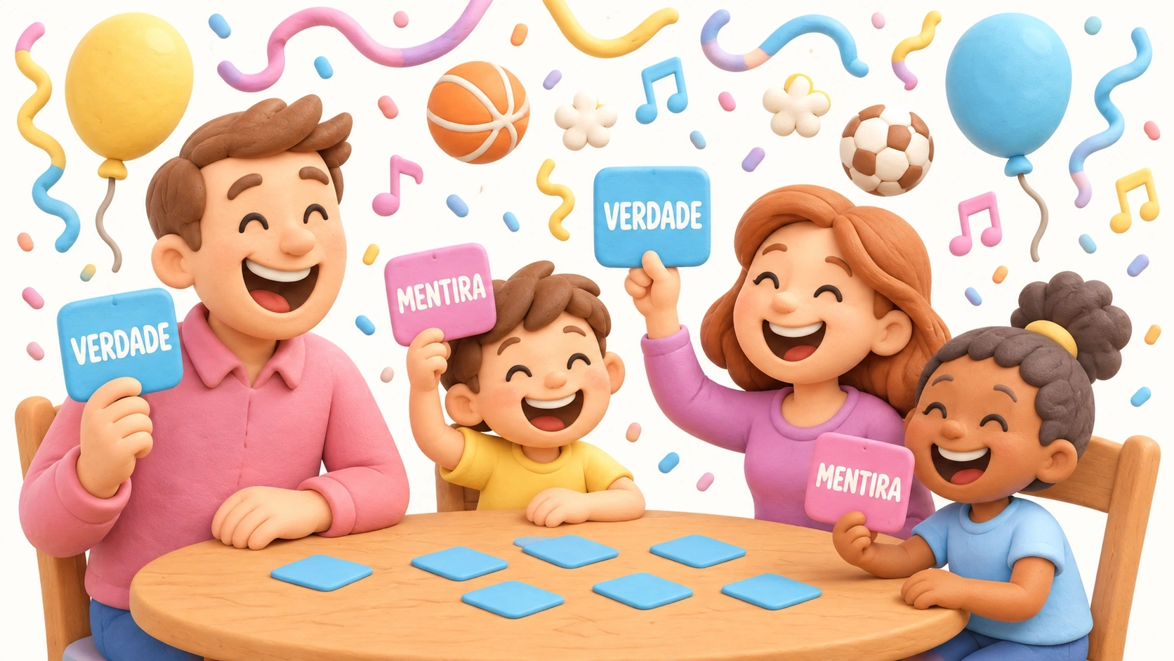 Família jogando perguntas divertidas de verdadeiro ou falso para crianças na noite de jogos.