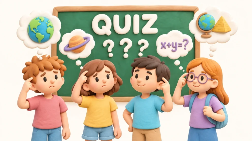 Niños mayores resolviendo preguntas difíciles de verdadero o falso sobre ciencia e historia.