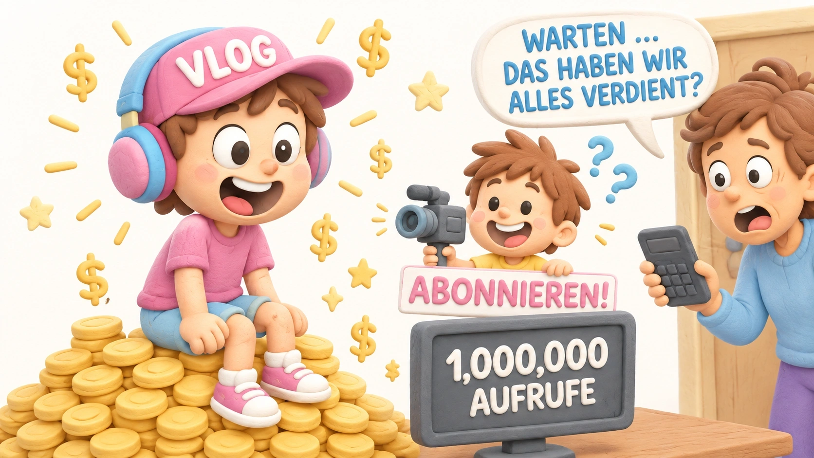 Kinder lernen, wie man mit YouTube-Kanalaufrufen und Einnahmen Geld verdient.