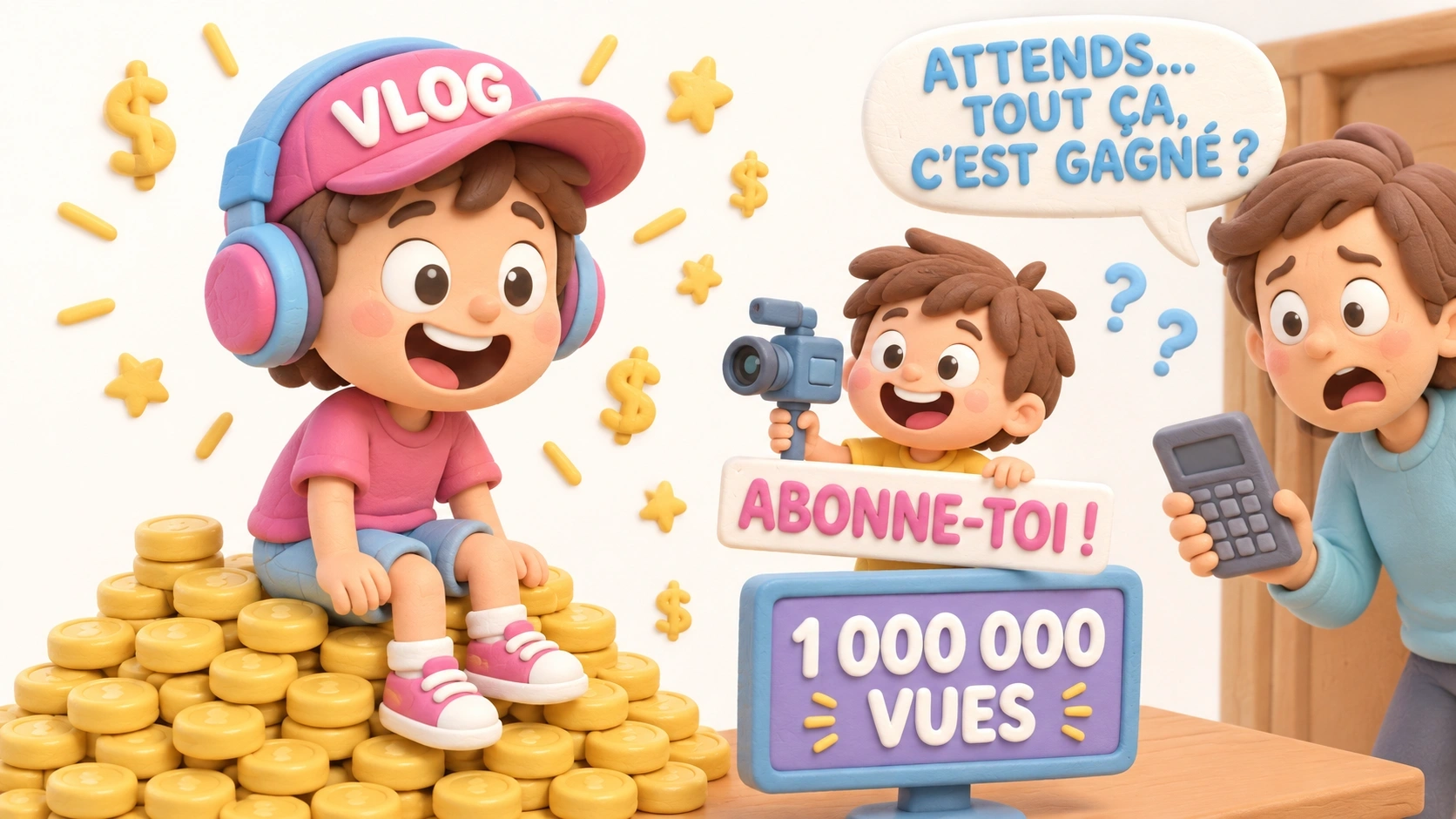 Des enfants qui apprennent comment fonctionne la monétisation d'une chaîne YouTube grâce aux vues et aux revenus générés.