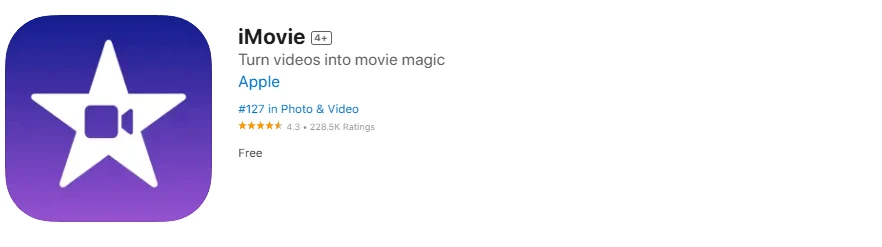 Capture d'écran de l'application iMovie, l'éditeur vidéo gratuit d'Apple pour enfants.