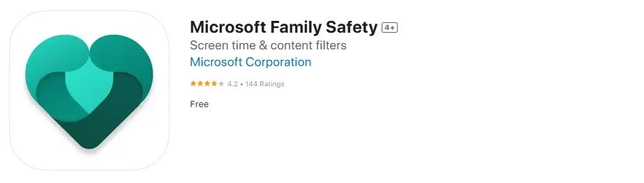 Captura de pantalla de la tienda de aplicaciones de Microsoft Family Safety