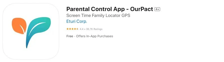 Captura de tela da loja de aplicativos do OurPact