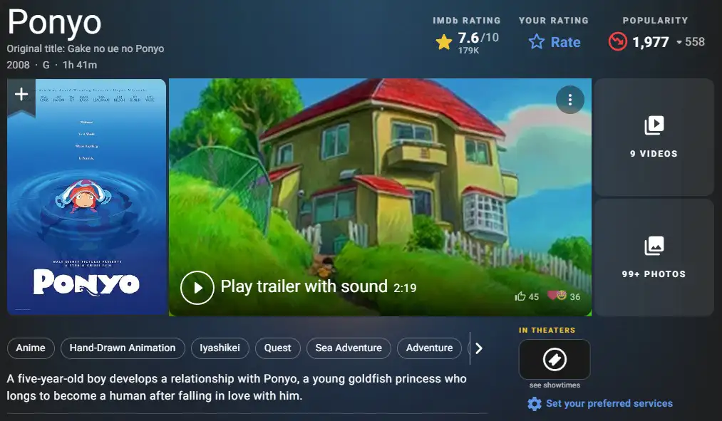 Ponyo, film apaisant montrant une maison au bord de la mer et un cadre champêtre paisible.