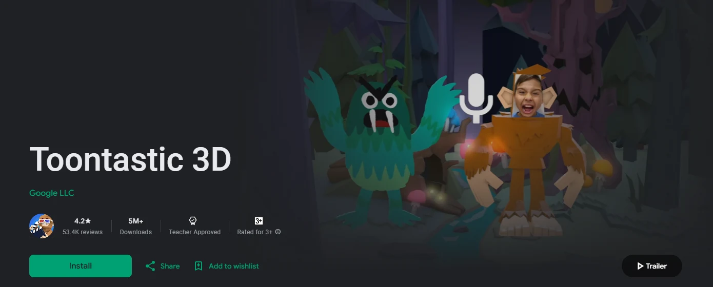 Captura de pantalla de la aplicación Toontastic 3D, para que los niños creen historias animadas.