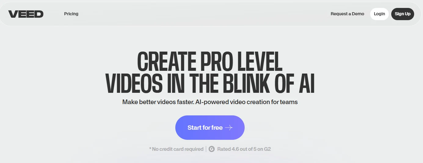 Ein Screenshot der Veed-Website, einem Online-Videoeditor für Kinder mit Untertitelfunktionen.